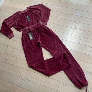 Suzie Kondi dusty rose velour unisex track pants & raglan top track suit…